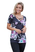Sexy Black Floral Crisscross Neck Detail Short Sleeve Top